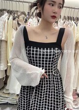 现货提花格子吊带裙?空调衫，女装背心吊带，东町