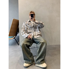 1506/QJ050/P48美式复古格子上衣宽松秋款长袖衬衫外套设计感上衣，男装衬衫，星座1506