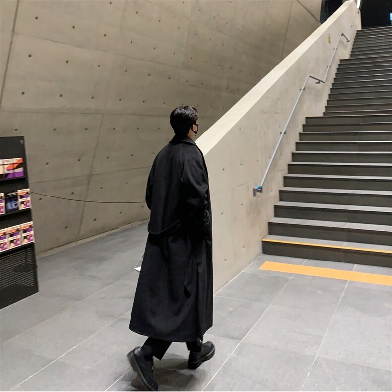 毛呢大衣男秋冬加厚中长款过膝风衣宽松潮牌潮流ins复古呢子外套,男装风衣,星座710