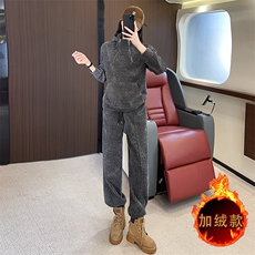 女秋冬时尚黑灰色加绒卫衣卫裤两件套，女装套装/套裙，江南
