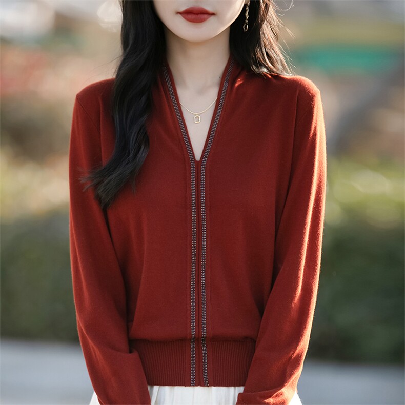 2025春季洋气休闲宽松V领外穿针织衫女薄款显瘦打底毛衣纯色上衣图片