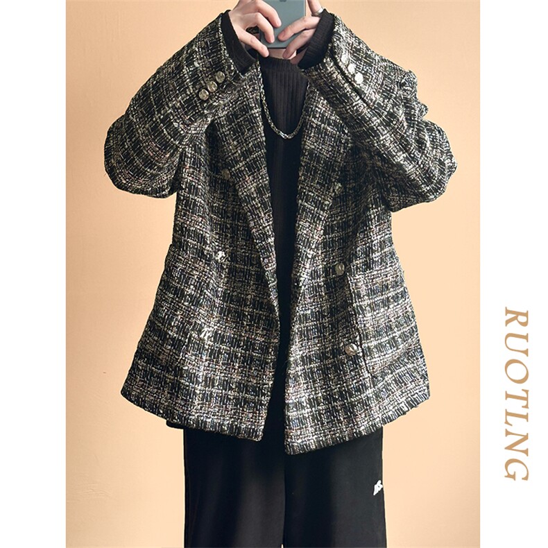 秋冬小香风西装外套男潮格纹呢子西服A351-AX2506-P125,男装西服套装,电商A351