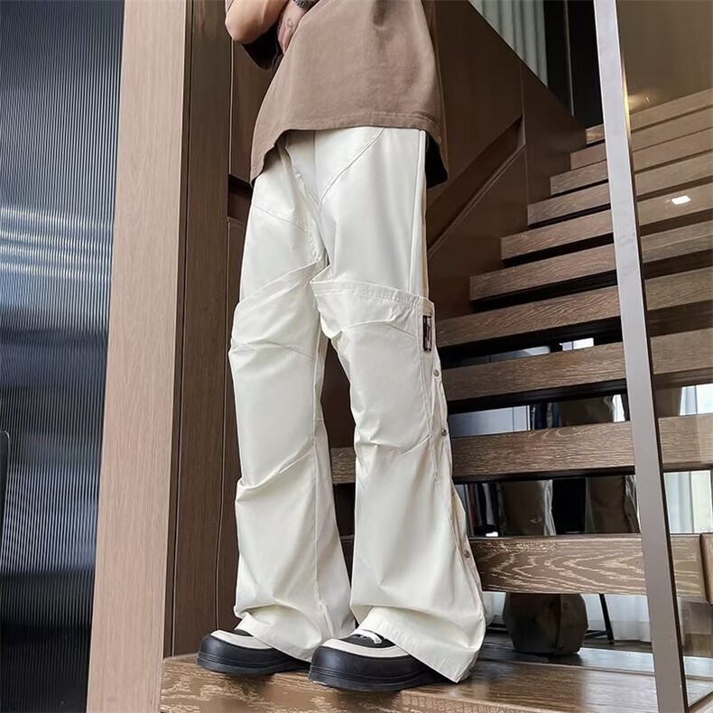 小众侧面纽扣设计宽松工装裤高级感休闲裤垂感直筒裤男KT68,男装休闲裤,星座1116A-1（原606A）