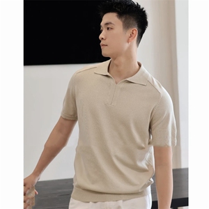 老钱风 针织polo衫短袖纯色V领翻领T恤 ZZ63-P45图片