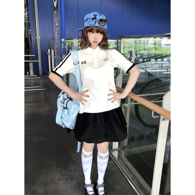 H0937-P35三杠学院风polo衫设计感翻领宽松短袖t恤男女同款,女装T恤,星座617A-2