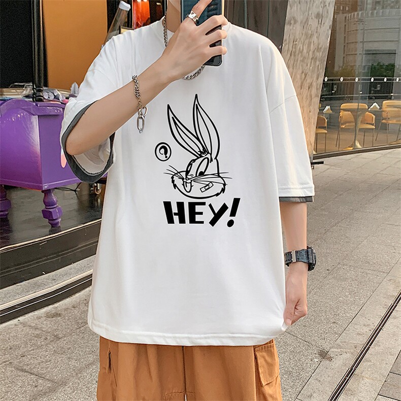 JT55179-P25假两件短袖t恤男大码胖子半袖体恤半截袖港风,男装T恤,电商A040