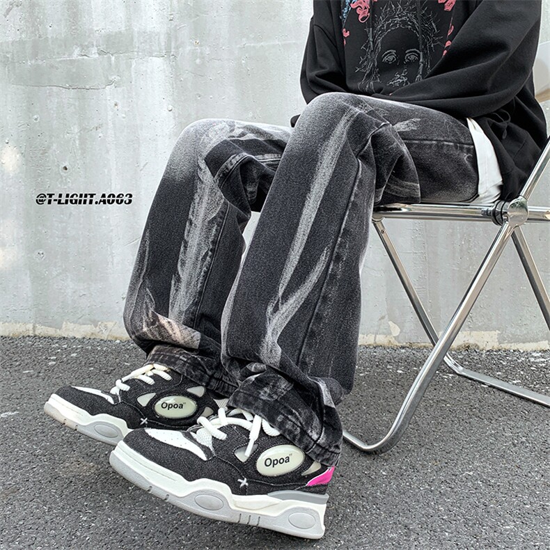 美式ins高街扎染hiphop直筒宽松牛仔裤货号K2321P60,男装牛仔裤,电商A063