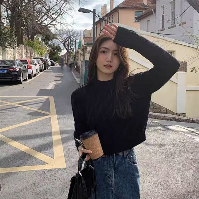 法式优雅麻花编织圆领羊毛衫羊毛温暖舒适秋冬,女装羊毛衫,旭驰羊绒