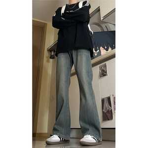 复古蓝做旧竹节纹牛仔裤男款直筒牛仔裤A186-P43图片