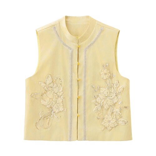 现货春装新款简约时尚休闲重工艺钉珠减龄马甲可组合三件套半裙衫，女装马甲，韩美纤衣