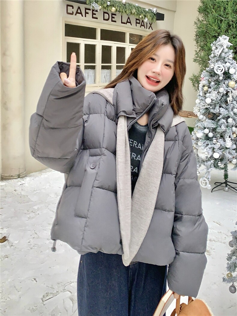 针织披肩灰色90绒羽绒服女2025冬季新款设计感显瘦气质巨好看外套,女装羽绒服,艾米莉亚