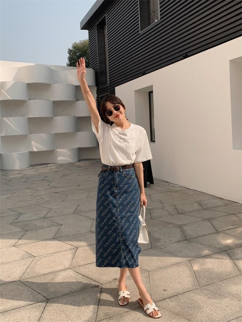 牛仔印花半裙，女装半身裙，肆尔