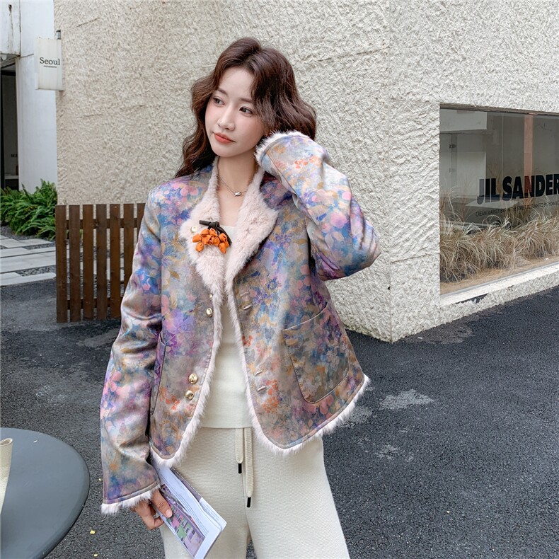 8678粉色轻风两穿羊羔毛小香风外套8678-P200-K288,女装短外套,2C232