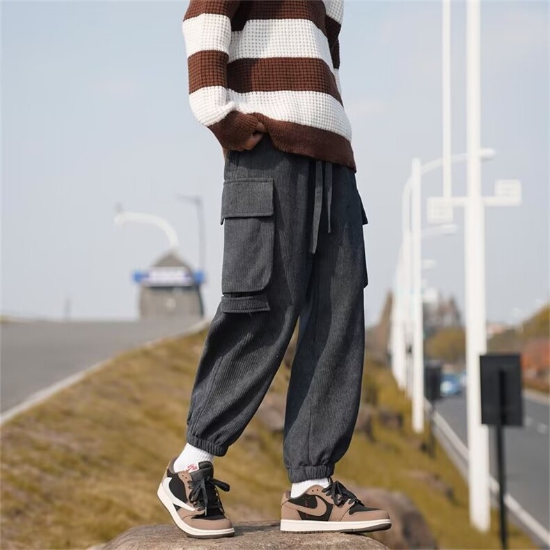工装裤男日系复古裤子百搭束脚裤休闲弹力灯芯绒K7129P35,男装休闲裤,星座1116-2
