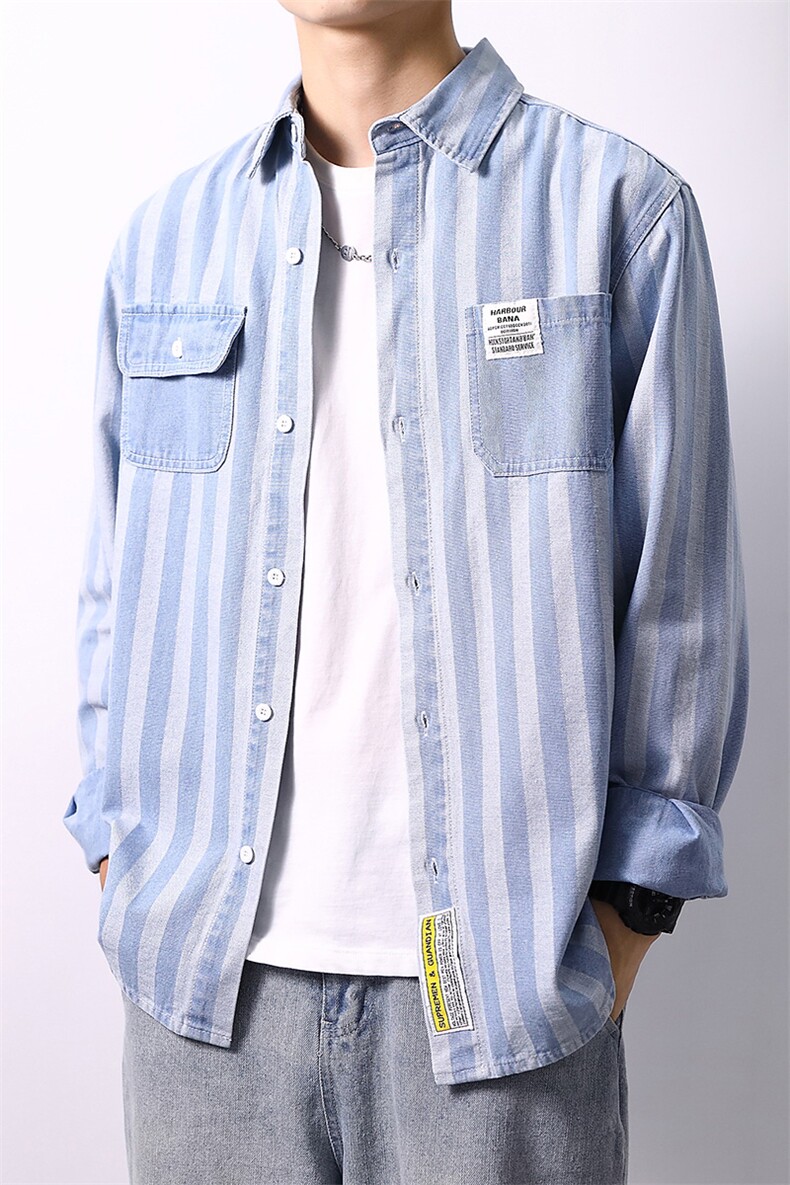 秋季流行男牛仔衬衣宽松休闲长袖衬衫外套XZ310B-3-CY952-P60,男装衬衫,星座310B-3
