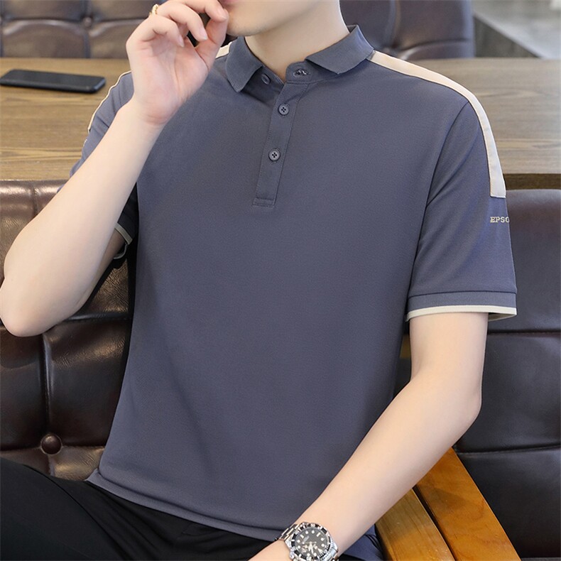 2023男款冰丝凉爽polo衫夏季薄款百搭翻领短袖T8077P25,男装T恤,星座914