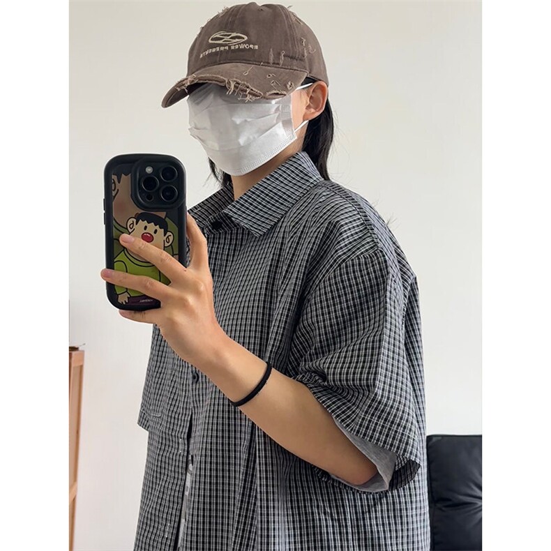 格子衬衫春夏美式短袖衬衫港风情侣装休闲衬衣CS286-P30,男装T恤,星座301C-5