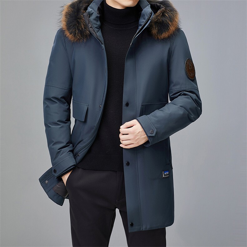 中年貉子毛羽绒服可拆卸帽可脱卸毛领中长款冬装外套MYYL777-P330，男装羽绒服，电商B212（原钱塘6029）