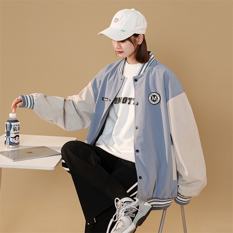 现货2025秋冬港风中性休闲宽松男女印花运动夹克棒球服DM88-P65,男装夹克,电商D321-1