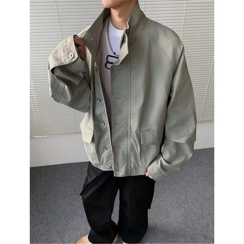 J48-P95美式复古立领工装牛仔外套男春秋季高级感,男装工装外套,电商B323A