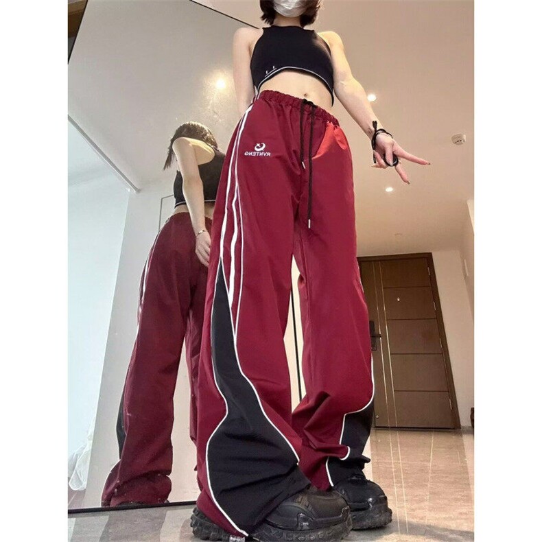 美式复古休闲运动裤男女夏薄款阔腿宽松速干潮牌高街裤子图片