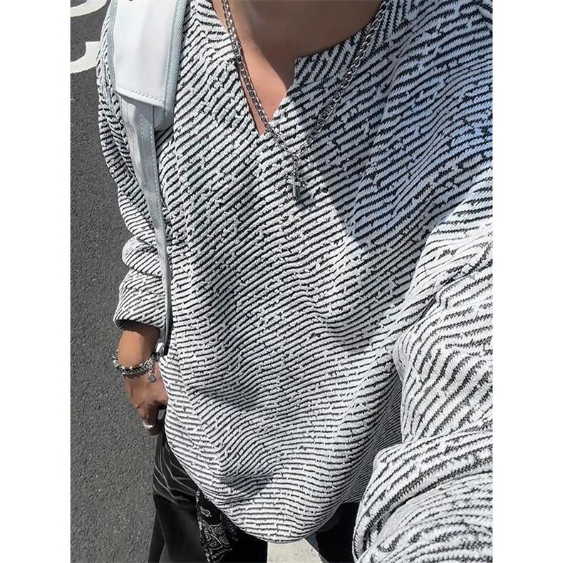 重磅320g斜纹银丝雪尼尔V领百搭大码长袖T恤男T24545-特P25控48,男装T恤,电商A001