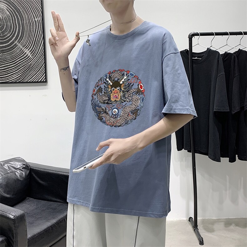 T1545P25港风室内潮牌图案印花圆领短袖T恤宽松大码男士T恤,男装T恤,星座510A-1