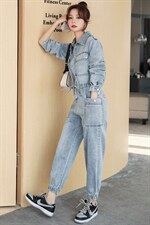 2021春季新款时尚潮流休闲舒适工装牛仔连体裤，女装连体裤，纯色衣恋