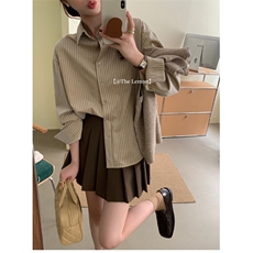 TC1396-P45早秋时尚oversize百搭条纹衬衫女2025新款袖衬衣上衣，男装衬衫，星座617A-2