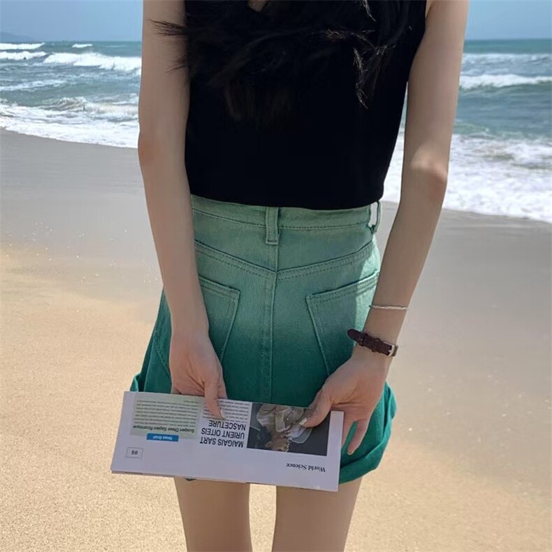 渐变磨白牛仔短裤女夏季宽松休闲百搭高腰a字卷边阔腿热裤,男装牛仔裤,星座1210-1
