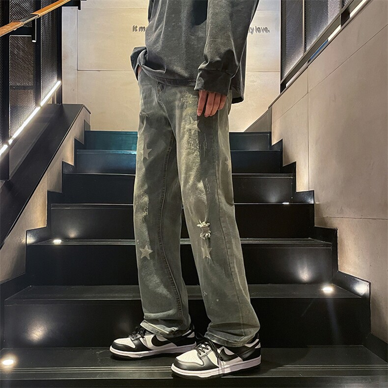 美式高街牛仔裤男女潮牌个性显高ins休闲裤B381-1/756P58,男装牛仔裤,电商B381-1
