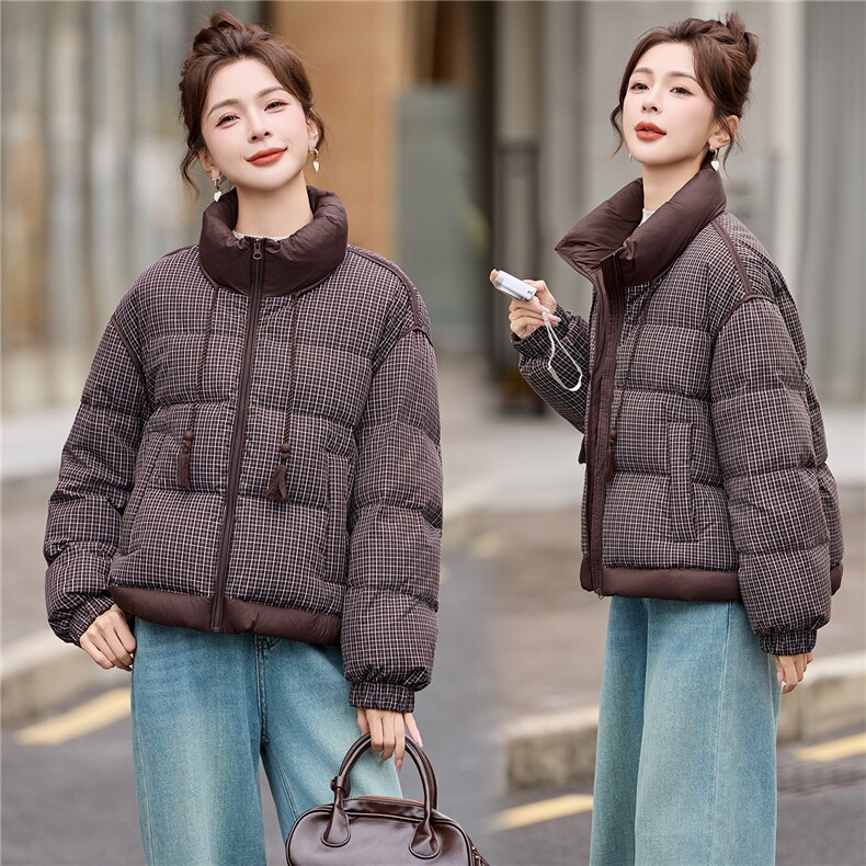 【现货现货】2025冬季新款格子羽绒服短款加厚保暖90白鸭绒面包服，女装羽绒服，一安秀