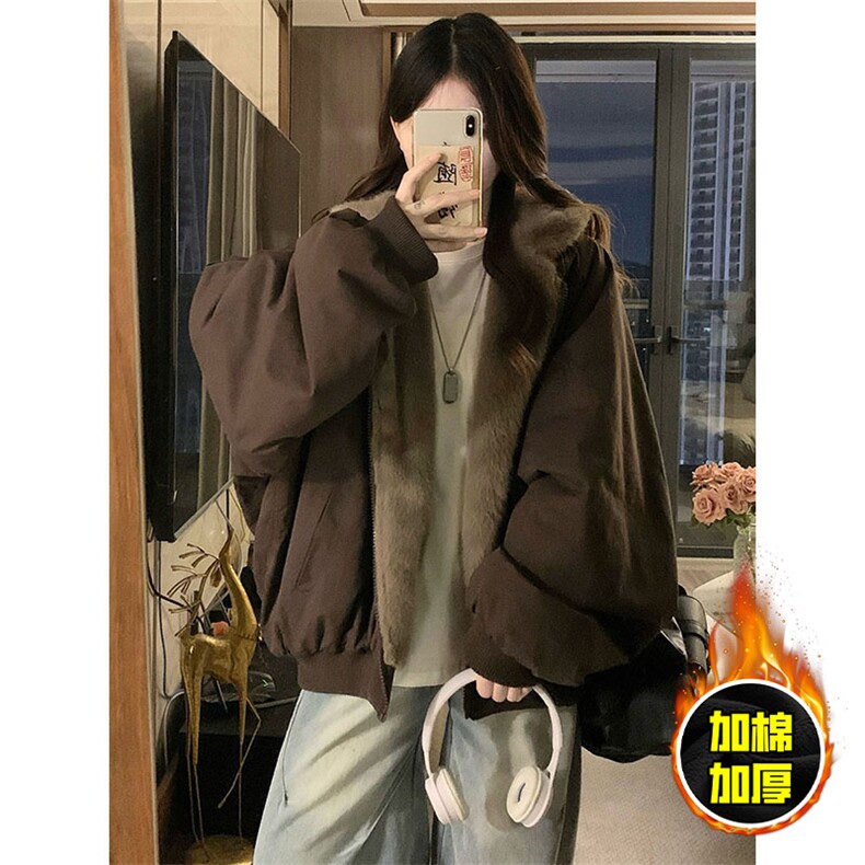 两面穿现货重磅短款座山雕棉衣男女双面穿毛毛绒棉服加厚外套,男装棉衣,电商A443