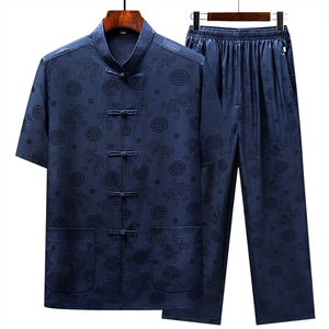 主推款民族服装新唐装中老年男士短袖袖唐装夹克套装高品太极服图片
