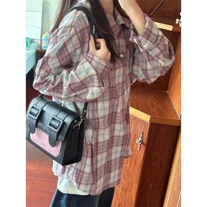 超显白韩系小众设计感格纹长袖宽松衬衫女春秋潮牌休闲衬衣CA161,男装衬衫,星座1116A（原606A-3）