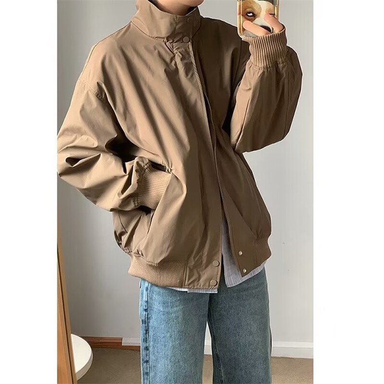日系复古纯色简约工装男女情侣潮流宽松夹克外套男女W6682-P58图片