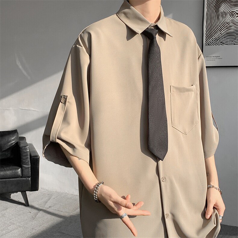 M-8XL领带衬衫短袖特大码垂坠感夏季冰丝外套DK制服衬衣DC5005P45,男装衬衫,电商B238