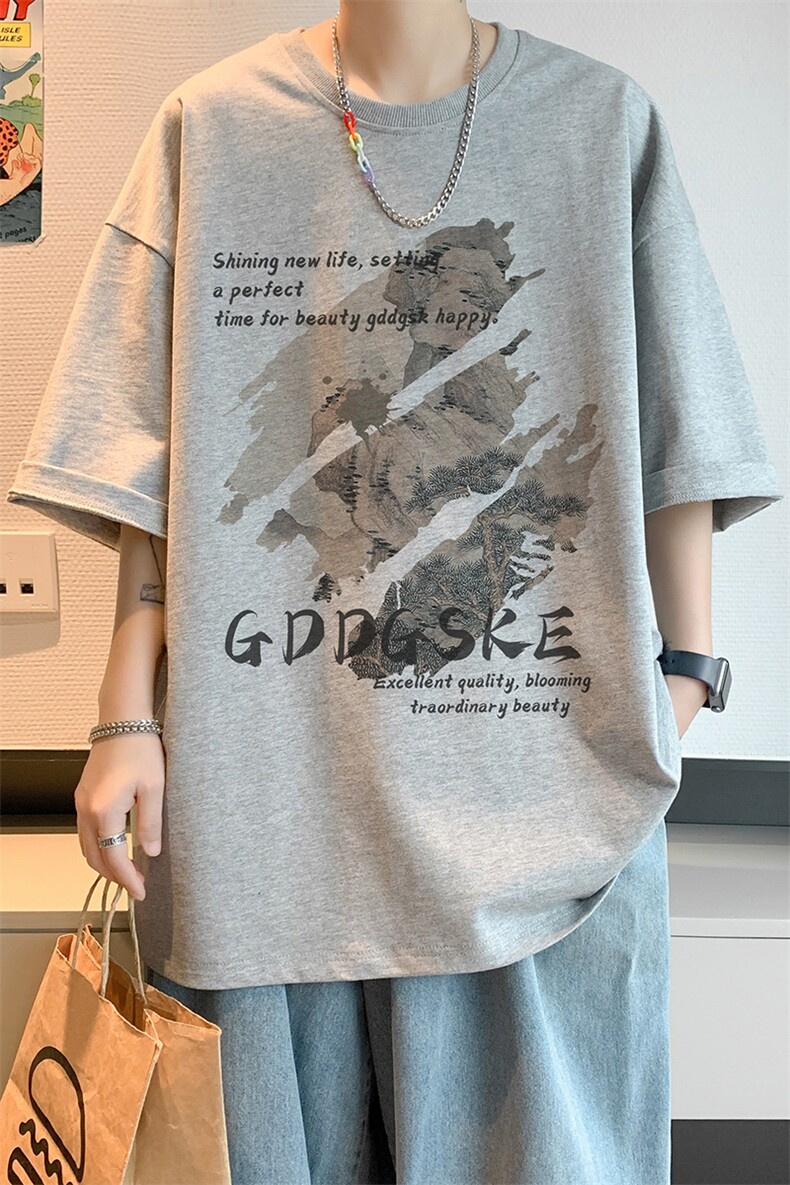 已注册/夏季内景新款宽松短袖T恤男潮水墨山水打底衫DT00597/P25,男装T恤,电商B316