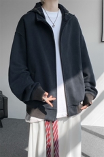 美式做旧假两件连帽卫衣男秋季潮牌拉链拼接格子开衫外套WY20P78，女装短外套，电商D206-1