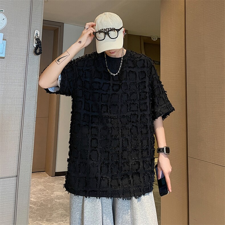 T恤男士韩版潮流毛边高街帅气百搭2024夏季ins宽松体恤ST270-P36,男装T恤,星座412-3