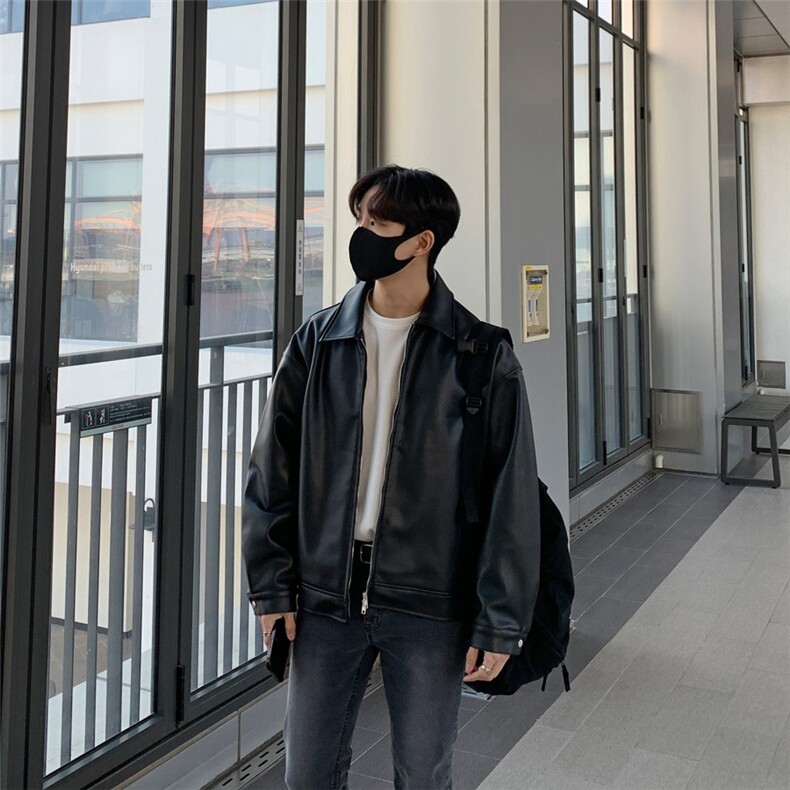 外套男士秋季时尚宽松机车服皮夹克男装韩版休闲时尚痞帅翻领皮衣,男装夹克,星座710
