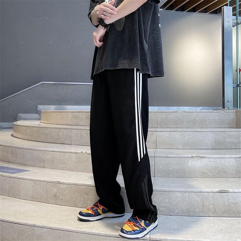 新款春夏季薄款宽松休闲裤男士日系直筒侧面条纹潮流运动长裤子男,男装休闲裤,星座1013