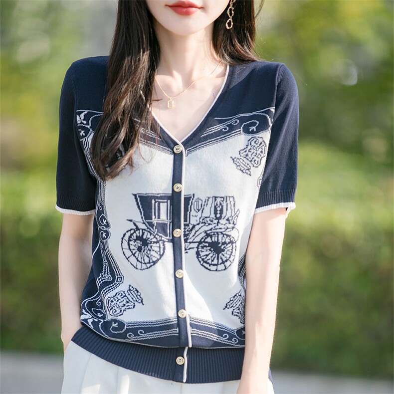 小马提花早秋莱赛尔羊毛长袖宽松显瘦拼色假开衫t恤女士V领上衣,针织衫/毛衣,萱芳婷羊绒