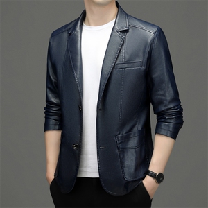 男士皮衣外套2023新款秋季时尚外套西装男商务西服皮夹克秋装潮流图片