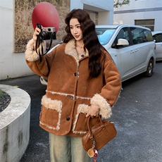 新款美拉德加厚两面穿皮毛一体外套2c309-1012-p205-k298，女装毛呢外套，2C309