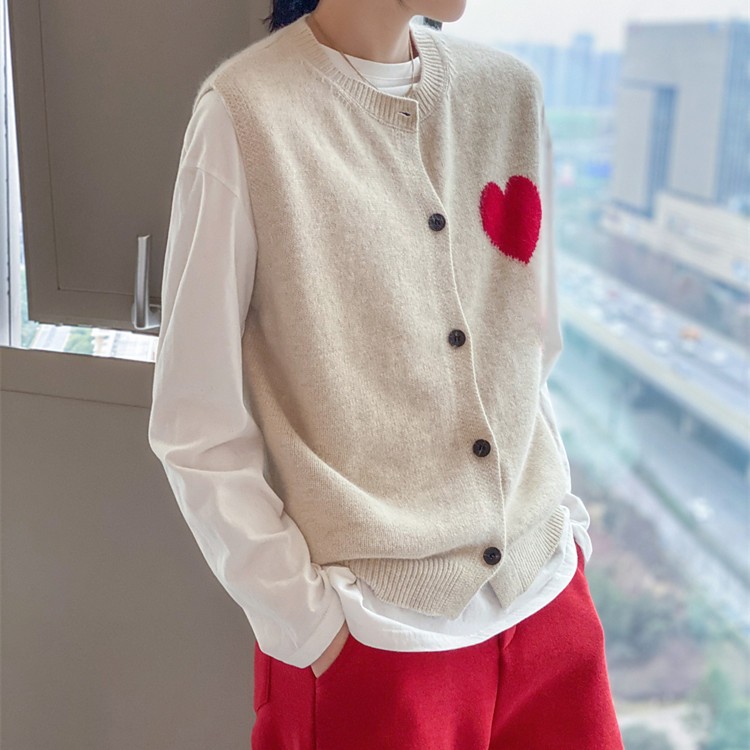 女针织马甲圆领开衫马夹羊绒短款毛衣坎肩宽松大码羊毛背心打底潮,女装马甲,德聚羊绒