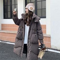 咖色休闲连帽羽绒服女冬2025新款超火好看高级感过膝长款加厚外套，女装羽绒服，2C232