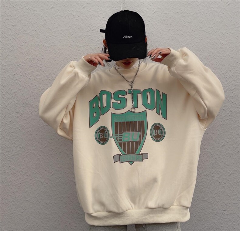 2021年冬装新款韩版宽松加绒加厚卫衣，女装卫衣/绒衫，咖啡色