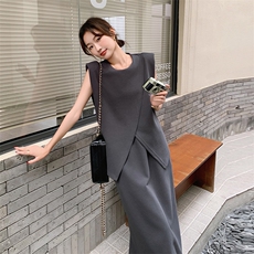 设计感小众时尚炸街气质休闲套装女夏新款小个子长款半身裙两件套，女装套装/套裙，2C095