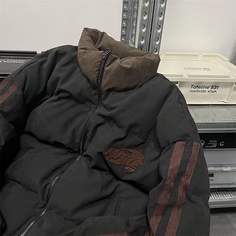 美式复古立领刺绣加厚棉服男女情侣款潮牌宽松面包服外套,男装棉衣,星座506A